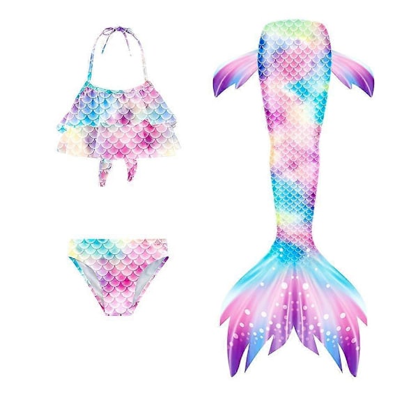 3 stk./sæt Piger Havfruehale Badedragt Børn Havfrue Ariel Cosplay Kostume Fantasy Strand Bikini Sæt-Perfet Lilac 150cm