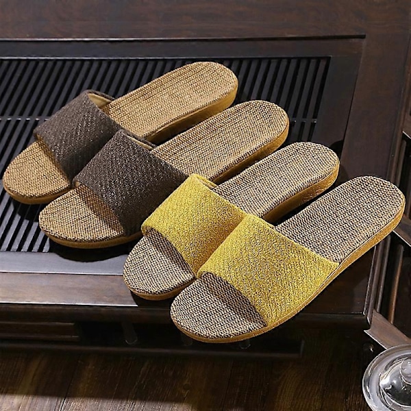 Par slippers i linned til hjemmet - tatami, trægulv, halm, rattan, sommer, skridsikker, indendørs - perfekt Red 39-40