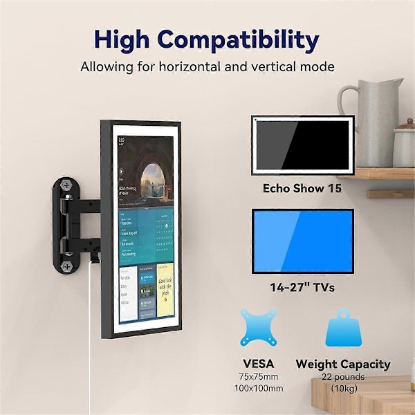 Fäste Kompatibelt med Echo Show 15, Justerbart Show 15 Väggfäste - Perfekt