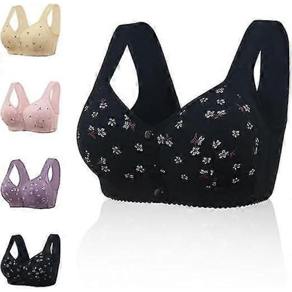 Daisy-rintaliivit vanhemmille naisille, mukava ja kätevä edestä suljettava nappi vanhemmille naisille, langaton etukiinnitysliivi, mukava korsettiliivi - täydellinen Black Size 50