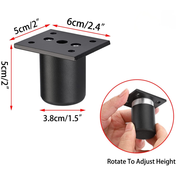 4 justerbare møbelbein Sengeben er hevet (svart, H 50 mm) - Perfet