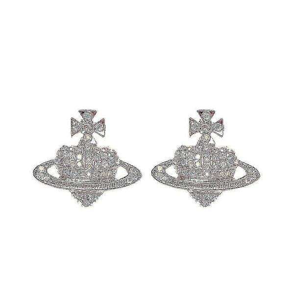 Krystall Saturn Hjerte Orb Dråpe Hengende Øredobber Rhinestone Sølv Gull - På lager - Perfekt style 2 Rose Gold