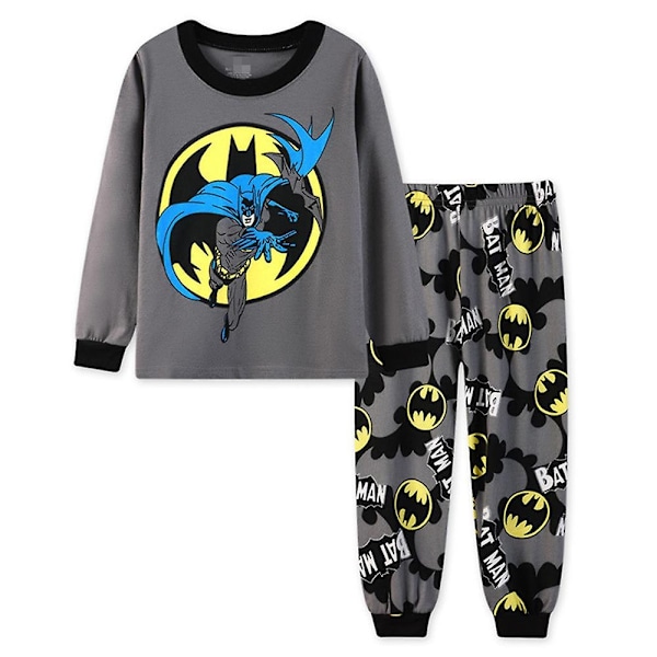 Spiderman Batman Print Pyjamas til Børn Drenge Langærmet T-shirt Bukser Sleepwear Pjs Sæt Superhelt Pyjamas Loungewear Alder 3-7 År-Perfet Grey 6-7Years