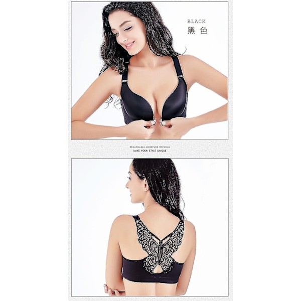 Mukava ruusubra, Floral Secrets Comfort Rose Bra, edestä suljettava pitsiruusubra naisille - Perfet Black 46E