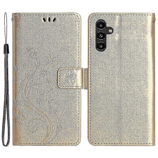 Kompatibel med Samsung Galaxy A55 5G Sommerfugl Lærveske Telefondeksel med Stativ Lommebok-Perfekt Gold