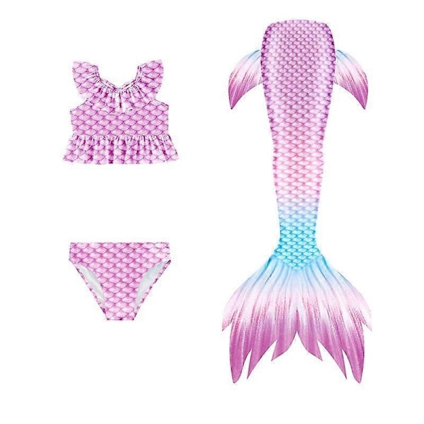 3 stk./sett Jenter Havfruehale Badedrakt Barn Havfrue Ariel Cosplay Kostyme Fantasy Strand Bikini Sett-Perfekt Lilac Vest 120cm
