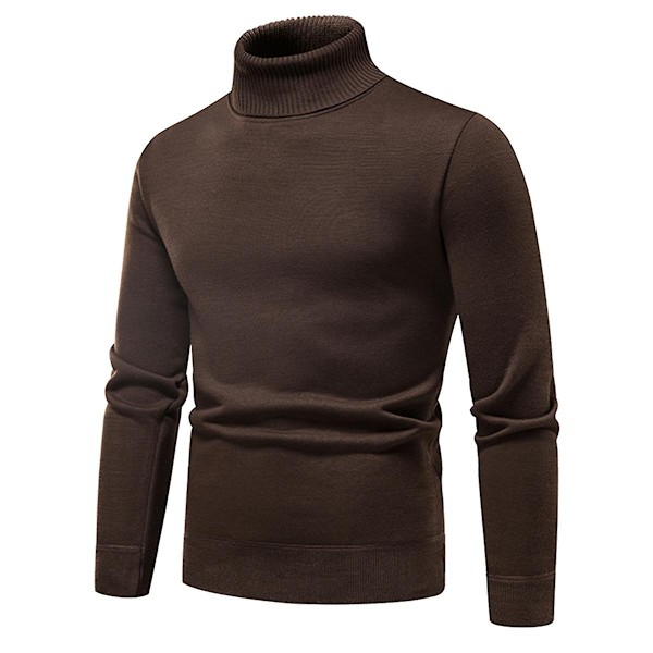 Yynuda Herre Turtleneck Lett Slim Fit Genser Casual Strikket Pullover-Perfet Coffee XL