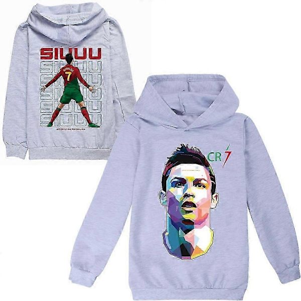Cristiano Ronaldo Hoodie VM-drakt nr. 7 Julegaver Fotballstjerne Hoodie Jenter Gutter Hettestropp Genser Topper Barn Tenåringer-Perfekt Gray 15-16years