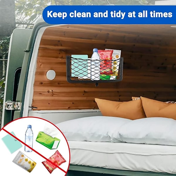 Förvaringsnät för husbilar, 4-pack Lastnät Bilförvaringsnät Husbil Van Förvaringslösningar med Plastram Elastiskt Nätväska -Perfekt with 4 Hooks