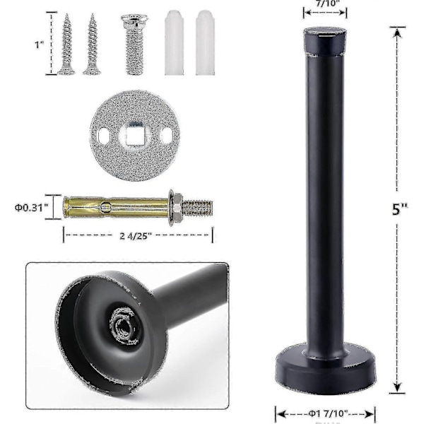Dørstoppere, 15 cm lang dørstopper, veggmontering, kraftig solid svart dørstopper børstet rustfritt stål med myke gummistøtfangertupper - Perfekt black 5 Inch*2