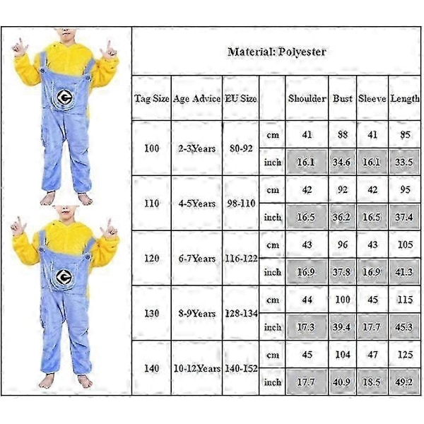 Barnas Minions Tegneserie Anime Søte Pyjamas Soveklær Fest Jumpsuit Pjs Cosplay Kostyme Dress-Perfekt 2-3Years