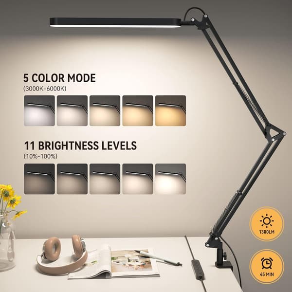 LED Skrivebordslampe - 80 cm LED Skrivebordslampe - Touch Control - 3 Tilstande x 11 Niveauer af Lysstyrkejustering 0 0