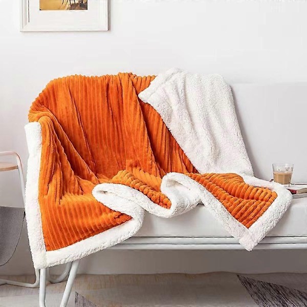 Magisk Velvet Sherpa-pledd Fleece Teppe Oransje og Hvit Sherpa Myk Plysj Fluffy Varmt Koselig Tykt for Seng Sofa Stol - Perfekt 1 120x200cm