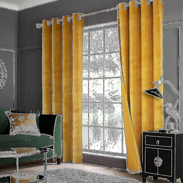 Luksuriøse termisk isolerede gardiner, tykke, solide, effektive mørklægningsgardiner - Perfekt Golden Yellow W 39x H 55 100cm*140cm