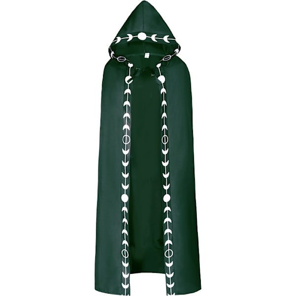 Unisex månefaser broderi hettekappe Mystisk middelalderrenessanse lang kappe - Perfet green XL