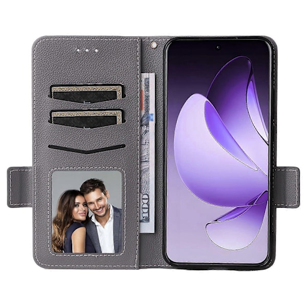 Kompatibelt med Oppo Reno13 Pro 5G Skal med Handledsrem Litchi Textur PU Läder Plånboksfodral - Perfekt Grey