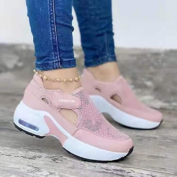 Ortopædisk luftpude sål flyvende vævede sneakers til gåsko til kvinder afslappet bedste gave - perfekt Pink 37
