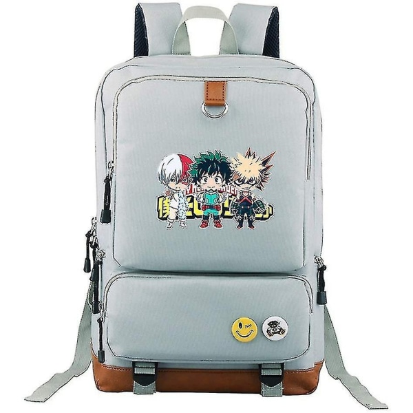 Anime My Hero Academia Backpack Laptop Student Skolväska (Tre Heroes i blått och grått) - Perfet