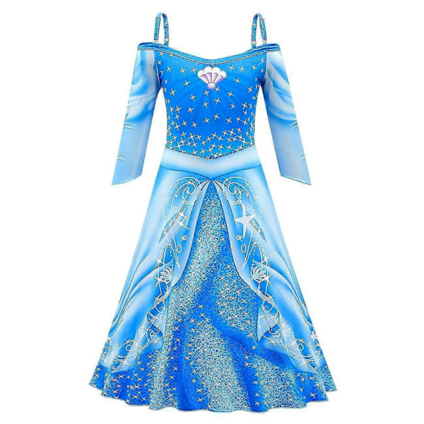 Flickors Långärmad Klassisk Sjöjungfru Ariel Cosplay Klänning för Halloween Karneval Fest - Perfekt Green 100 cm