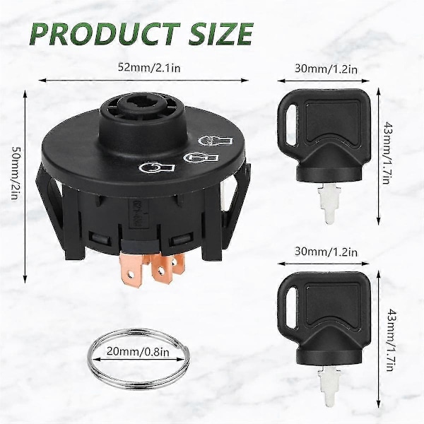 Tændingslås 3 Positioner med Nøgle Kompatibel med Toro 117-2221 137-4100 Z Cutter Zs Serie -GSL-Perfet