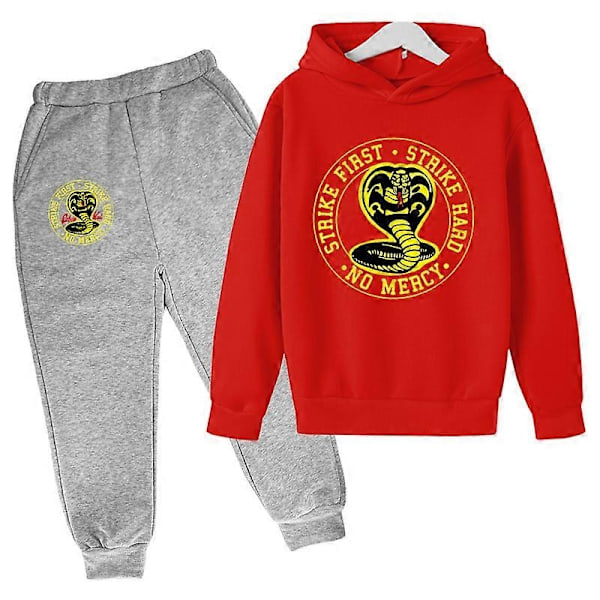Vår Höst Pojkar Casual Cobra Kai Tryck Långärmad Tröja Hoodie+Byxor Kläder 2ST Träningsdräkt 4-14 År Flickor Pojkar Kläder-Perfet 11-12T 7