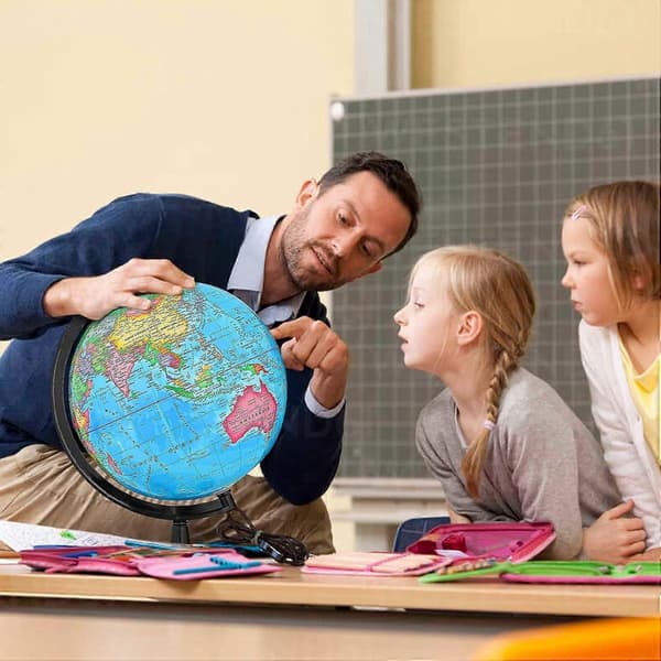 Verdensglobus med stativ, 33 cm skrivebordsglobus til klasseværelset, 360° rotation, blå-Perfet