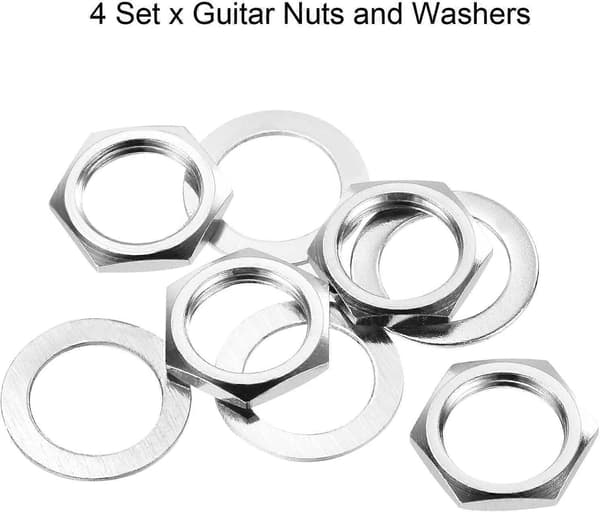 4 Sæt Guitar-møtrikker og spændeskiver 3/8 Guitar Input Output Jack Socket Møtrikker Sølv-Perfekt