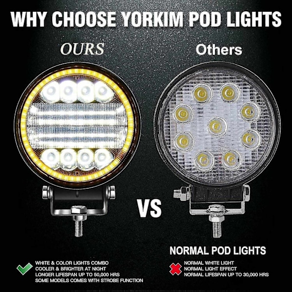 4X LED Arbejdslampe Pods Runde Gule Spot Combo Lys Gul Tågelygte Kompatibel med Off Road SUV-Perfet