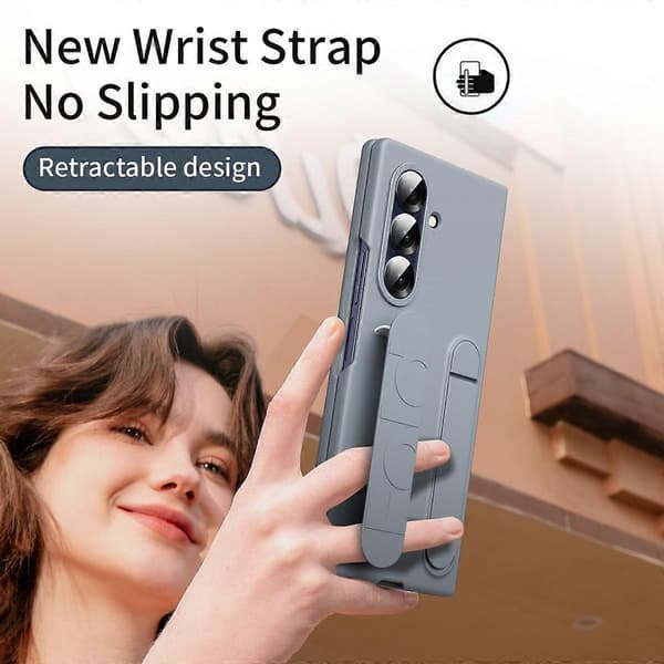 Kompatibel med Samsung Galaxy Z Fold7 5G Telefonfodral Ställ Handledsband PC Silikon Mobilskal - Perfekt Grey