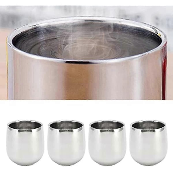 4st Rostfria Kaffekoppar, 200ml Dubbelväggsisolering Förhindrar Skållning Böjd Mugg för Hemmet-Perfekt