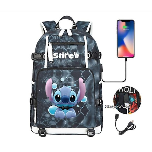 Lilo og Stitch Skoletasker Kapacitet Rygsække Drenge Piger USB Opladning Rejse Stor Laptop College Studerende Skolepose Bagpack-Perfet photo color17