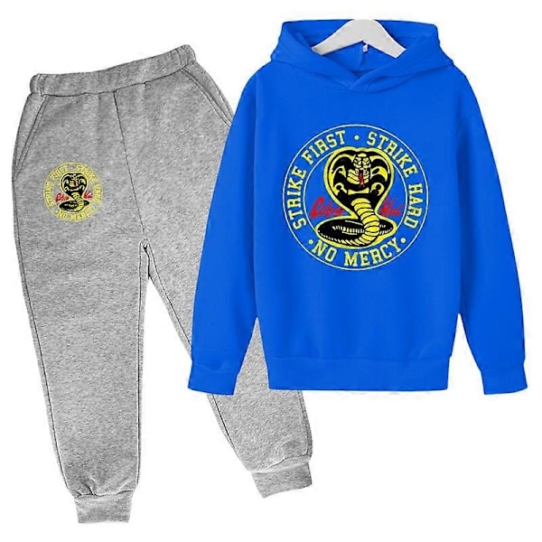 Vår Höst Pojkar Casual Cobra Kai Tryck Långärmad Tröja Hoodie+Byxor Kläder 2ST Träningsdräkt 4-14 År Flickor Pojkar Kläder-Perfet 11-12T 9