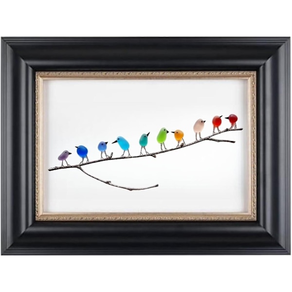 Havsglas Regnbågsfåglar, Havsglaskonst, Havsglas & Drivved Bild, Regnbågsfågel Väggdekor, Perfekt Present Passar Jul Födelsedag Halloween Black Frame 10 Birds