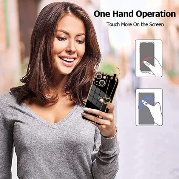 Sødt skinnende belagt telefoncover med håndledsrem til iPhone 14 Pro Max, sort slim cover - Perfet