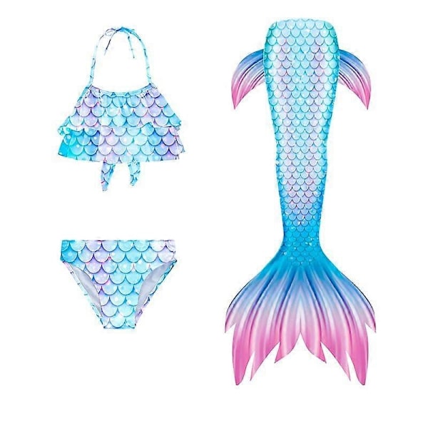 3 st/set Flickor Sjöjungfrusvans Baddräkt Barn Sjöjungfru Ariel Cosplay Kostym Fantasy Strand Bikini Set-Perfekt Ice Blue 140cm
