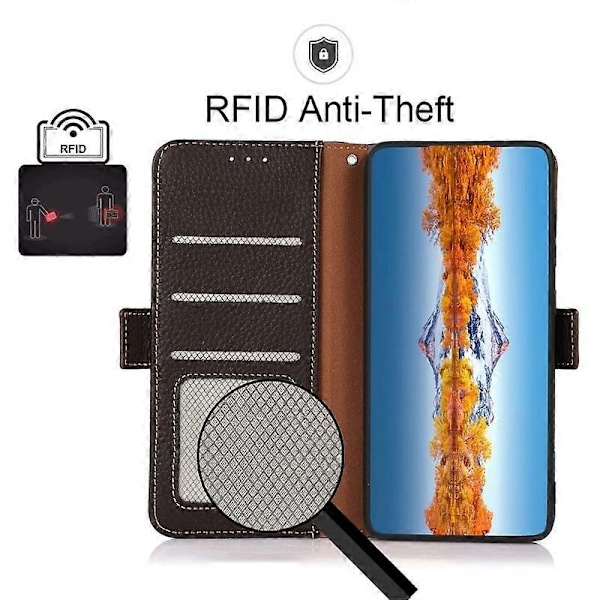 til OPPO Find X3 / X3 Pro KHAZNEH Side-Magnetisk Litchi Læder RFID Etui - Perfekt Brown