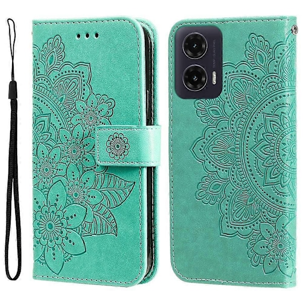 Syv-bladet Blomster Præget Læder Telefon Cover - Perfet Compatible with MotorolaMoto G35