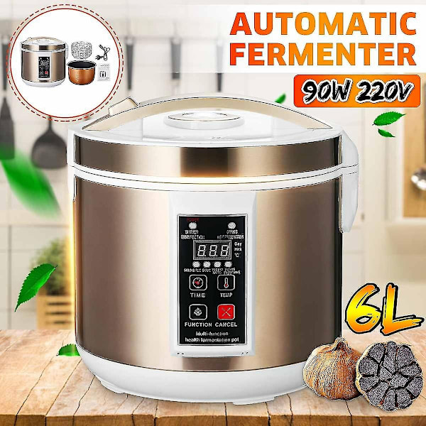 6L 220V Fuldautomatisk Sort Hvidløgsgæringstank Yoghurtmaskine Intelligent Styring DIY Kogegryde Hvidløgsgæringstank - Perfet
