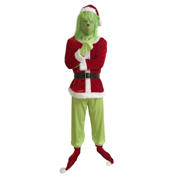 Christmas Grinch Hovedbeklædning Christmas Thief Green Furry Grinch Mask - Perfet Green Hair Monster Clothes XXXL#No mask