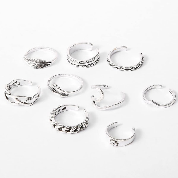 Toe Rings Pack för kvinnor Silver Toe Finger Ringar för tonårsflickor Fot Tå Ringar Öppna Boho Smycken för sommar Sandaler Beach - Perfet