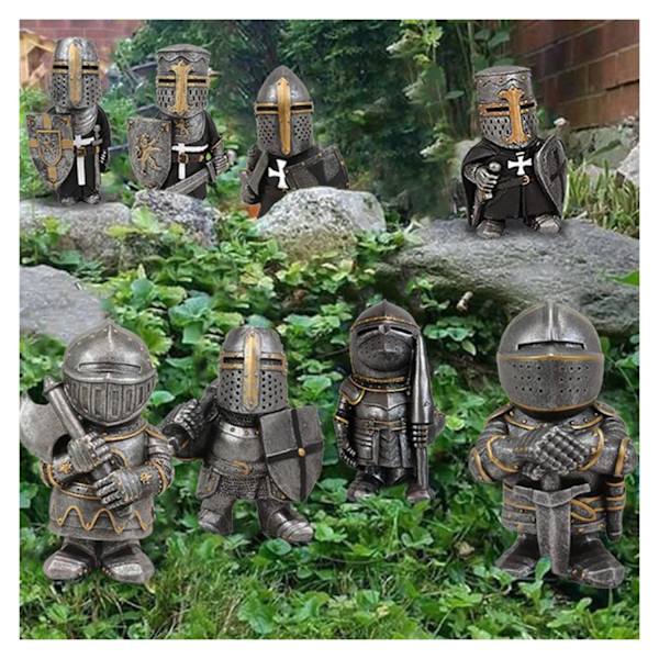 Knight Gnomes Guard 1/8 st Harts Desktop Ornament Skulptur Soldat Miniatyr Figur Collection Heminredning 1set 8pcs