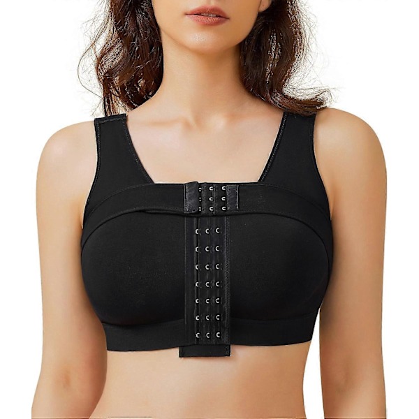 Edestä suljettava kompressio langaton arkirintaliivi naisille leikkauksen jälkeiseen ryhtiin rintatukivyöllä - Perfet Black XX-Large