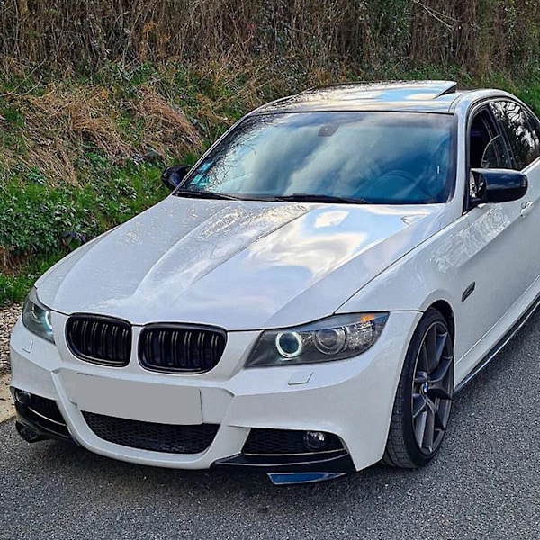 Glans Sort Forreste Bumper Lip Hjørne Dæk Trim Nedre Beskytter Splitter Spoiler til- E90 320I 330I-Perfet