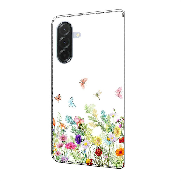 Kompatibelt med Samsung Galaxy A56 5G Läderfodral Mönstertryck Plånboksställ Flip Telefonfodral - Perfet Flowers and Grass