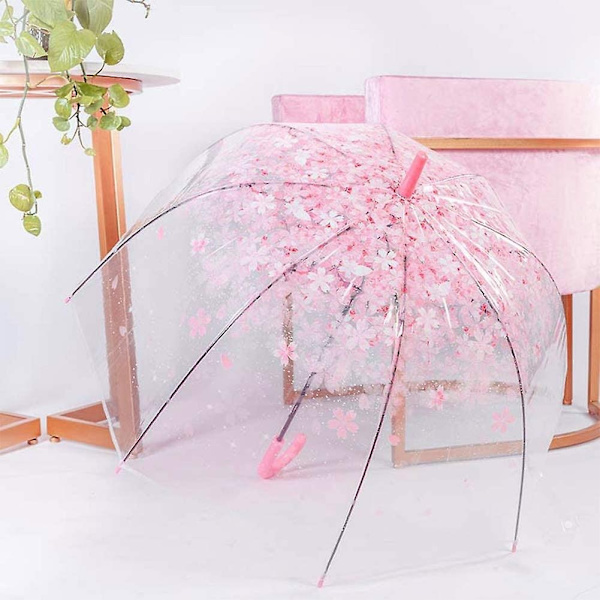 Klar Canopy Bubble Paraply Gennemsigtige kirsebærblomster, vindtæt - Perfet