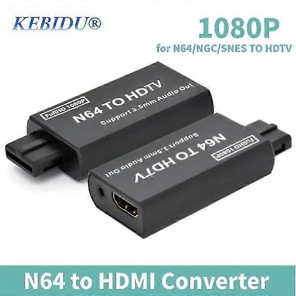 N64 til HDMI Konverter HD 1080P Spillekonsol N64 til HD TV Adapter Plug and Play Kompatibel med N64/SNES/NGC/SFC med 3.5mm Lydudgang-Perfet