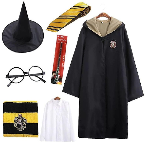 7-delad magisk trollkarl Harry Potter Cosplay klänning upp kappa mantel Hogwarts skola kostym-Perfet 7Pcs Yellow Aldut S