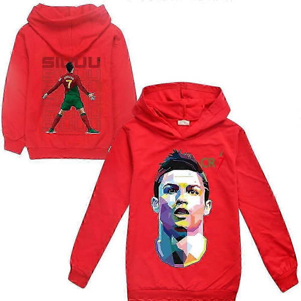 Cristiano Ronaldo Hoodie VM-drakt nr. 7 Julegaver Fotballstjerne Hoodie Jenter Gutter Hettestropp Genser Topper Barn Tenåringer-Perfekt Red 3-4years