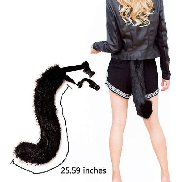 Cat Ears and Werewolf Animal Tail Cosplay Kostym - Perfet blue black 50cm