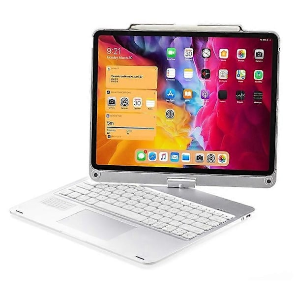 Kompatibelt tangentbord med bakgrundsbelysning och pekplatta för iPad Air 13 (2024) / iPad Pro 12.9 (2022) / (2021) / (2020) / (2018) med surfplattefodral - Perfekt Silver
